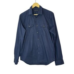 Theory Button Down Shirt Mens Medium Navy Blue Excellent Stretch Utility Pocket